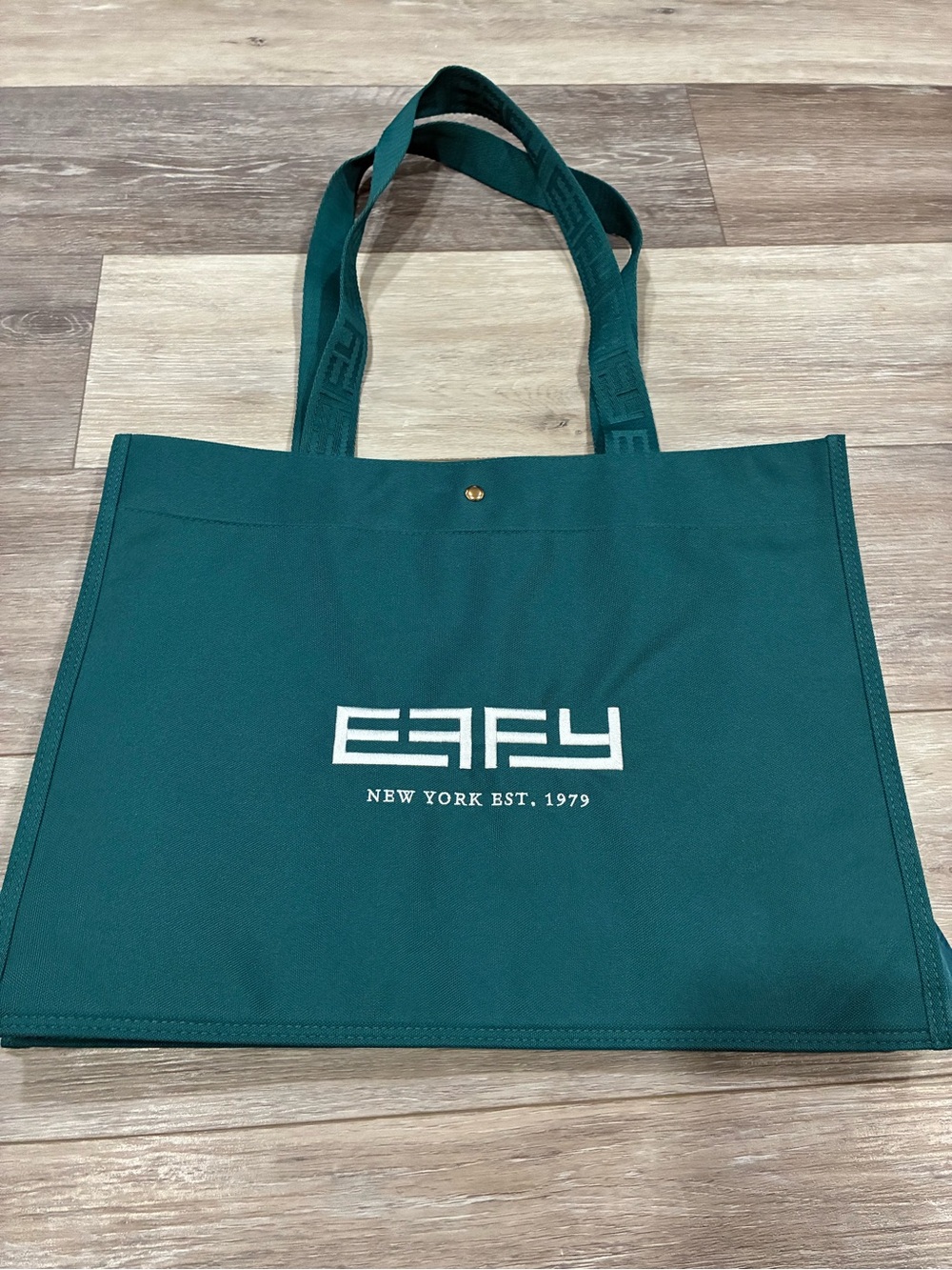 EFFY NWOT Blue Teal Canvas Tote Bag Snap Closure